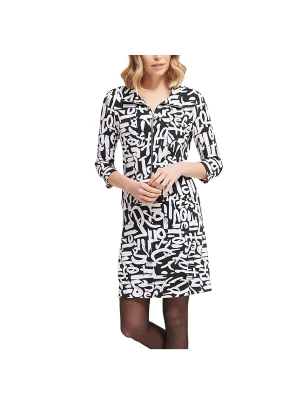 Joseph Ribkoff Graffiti Script Print Zip Front Dress size 18 XL